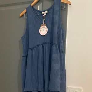 Umgee Blue Textured Sleeveless Dress
